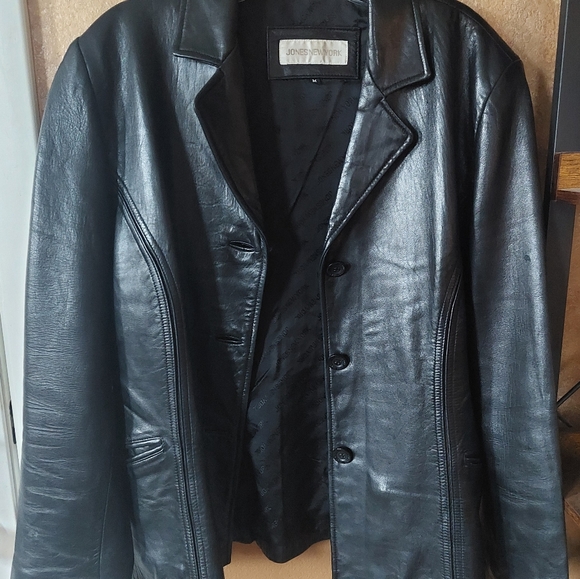 Jones New York Button Front Black Leather Jacket - Medium - Picture 2 of 8